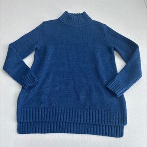LL Bean Signature Cozy Sweater Women's L Blue Mock Neck Oversized Tunic NWT